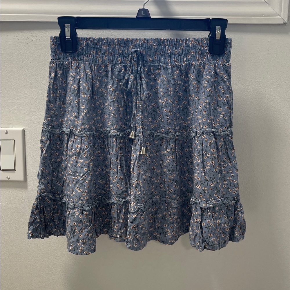 Floral Tiered Blue Skirt